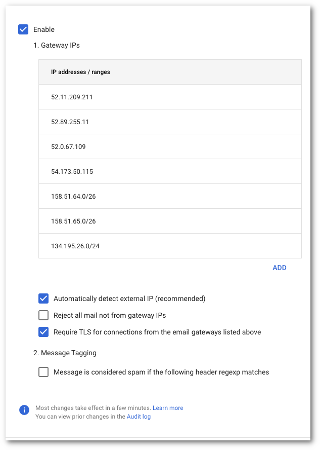 Inbound gateway settings